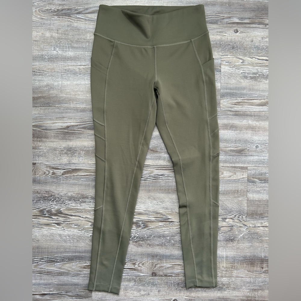 Women’s New Balance High Rise Pocket Tight Olive Green Leggings Size Medium